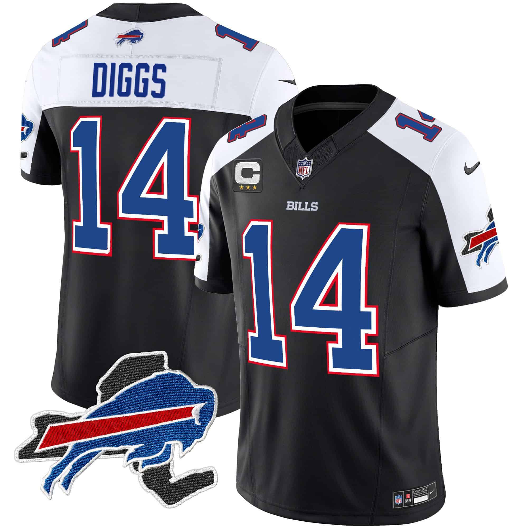 Men Buffalo Bills #14 Diggs Black 2024 Nike Patch Vapor Limited NFL Jersey